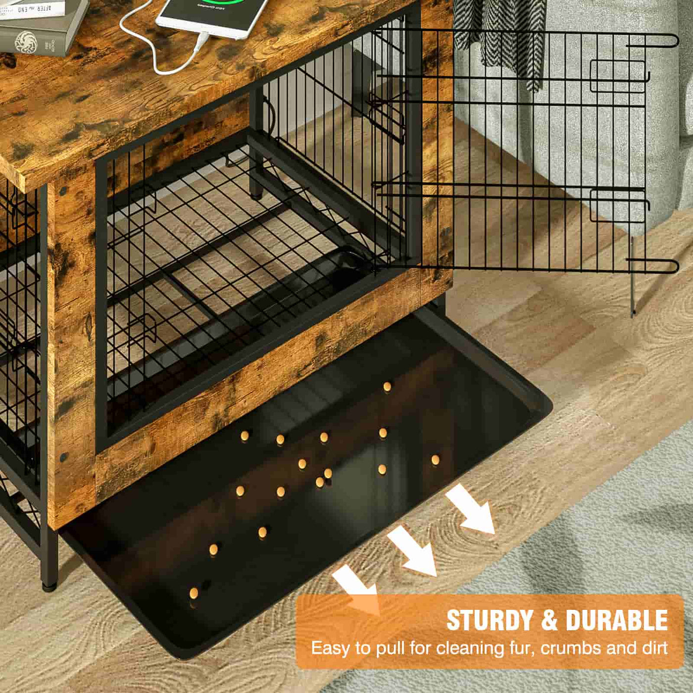 Wasagun Dog Crate Furniture, for Small Dogs, Wood Dog Crate