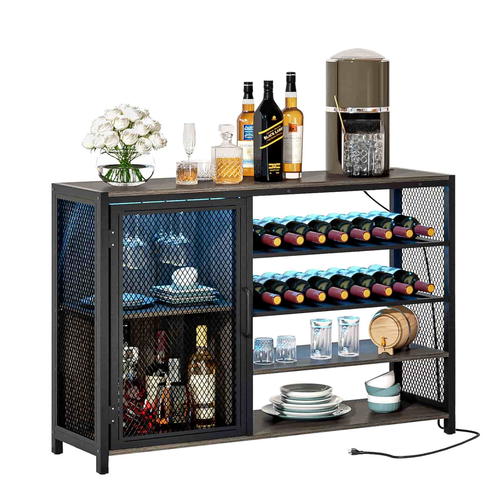 WASAGUN Bar Cabinet, Wine Bar Cabinet, Home Corner Bar Cabinet, Wine Bar  Cabinet with Power Outlet, Bar Wine Cabinet with RGB LED Lights for Dining