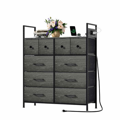 Wasagun Dresser with Fabric Drawers, 10 Shelves with Wooden Top & Metal Frame, for Bedroom