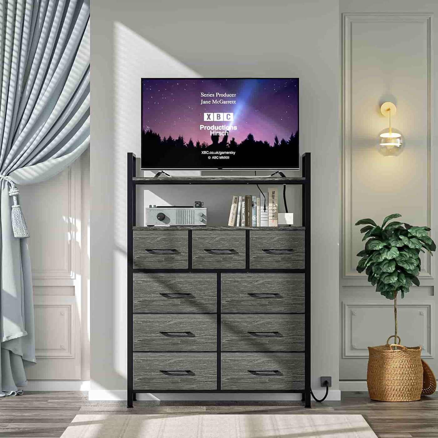 Wasagun Dresser with Fabric Drawers, with 9 Shelves, for Bedroom