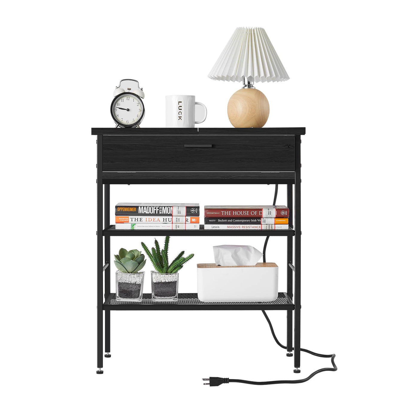 Wasagun Narrow End Table with Drawers and Charging Station