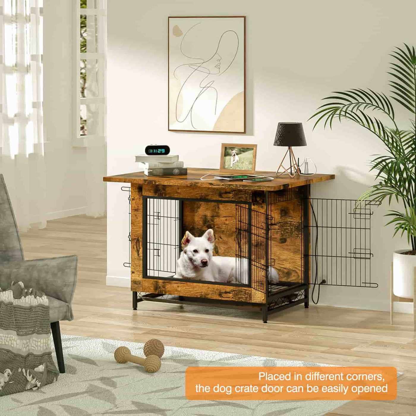 Wasagun Dog Crate Furniture, for Small Dogs, Wood Dog Crate