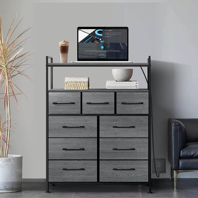 Wasagun Dresser Drawers, 9 Shelves with Charging Station & USB Ports, for Bedroom