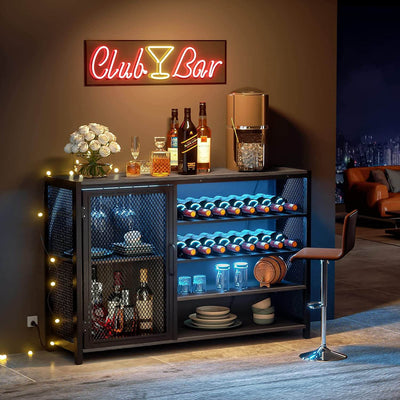 Wasagun Industrial Wine Bar Cabinet, with Wine Glass Holder and Wine Storage
