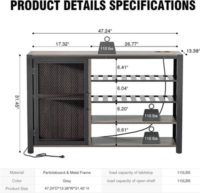 Wasagun Industrial Wine Bar Cabinet, with Wine Glass Holder and Wine Storage