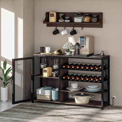 Wasagun Industrial Wine Bar Cabinet, with Wine Glass Holder and Wine Storage