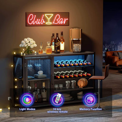 Wasagun Industrial Wine Bar Cabinet, with Wine Glass Holder and Wine Storage
