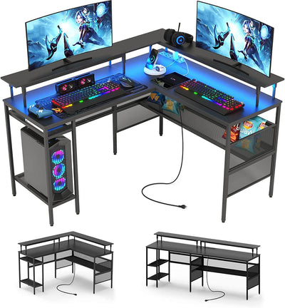 Wasagun L Shaped Gaming Desk, 55 inch, with Led Lights
