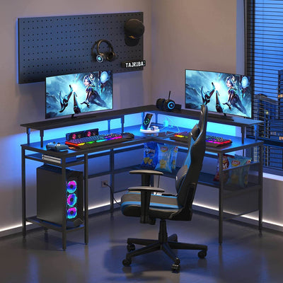 Wasagun L Shaped Gaming Desk, 55 inch, with Led Lights