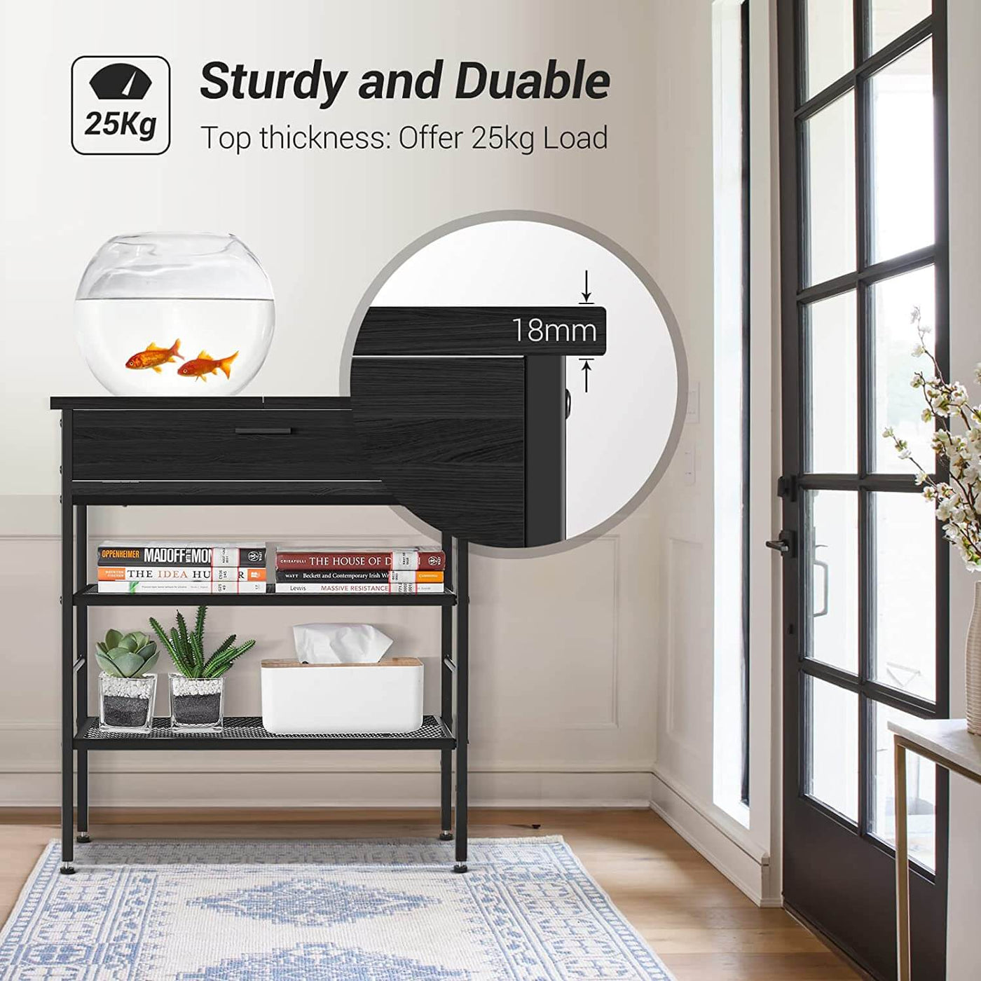 Wasagun Narrow End Table with Drawers and Charging Station