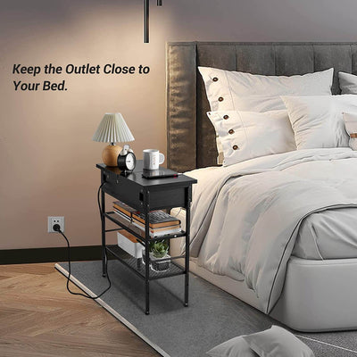 Wasagun Narrow End Table with Drawers and Charging Station