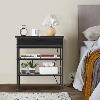 Wasagun Narrow End Table with Drawers and Charging Station